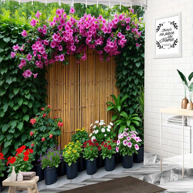 Colorful Flowers and Bamboo Waterproof Shower Curtain for Bathroom Decor, Nature-Inspired Design, Vibrant Colors, Unique Style