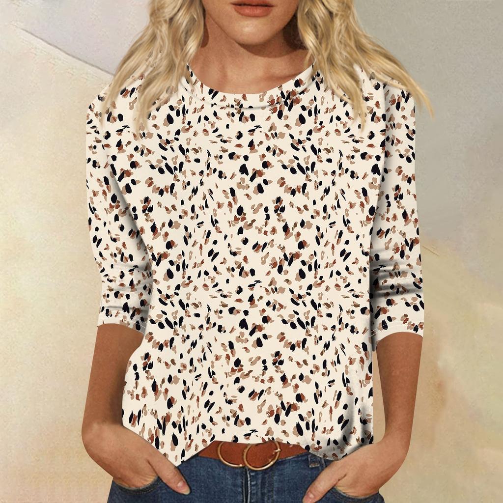 Women's Casual Floral Print Three Quarter Sleeve Round Neck T Shirt Lightweight Comfortable Fit Suitable for Everyday Wear