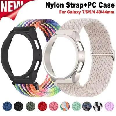 Nylonový řemínek+pouzdro pro Samsung Galaxy Watch 7 6 5 4 40/44mm Řemínek Pletený náramek PC Kryt chrániče Náramkové doplňky