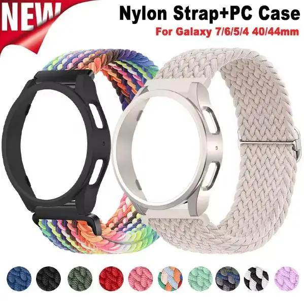 Nylon Band+Case for Samsung Galaxy Watch 7 6 5 4 40/44mm Strap Braided Bracelet PC Bumper Protector Cover SmartWatch Accessories