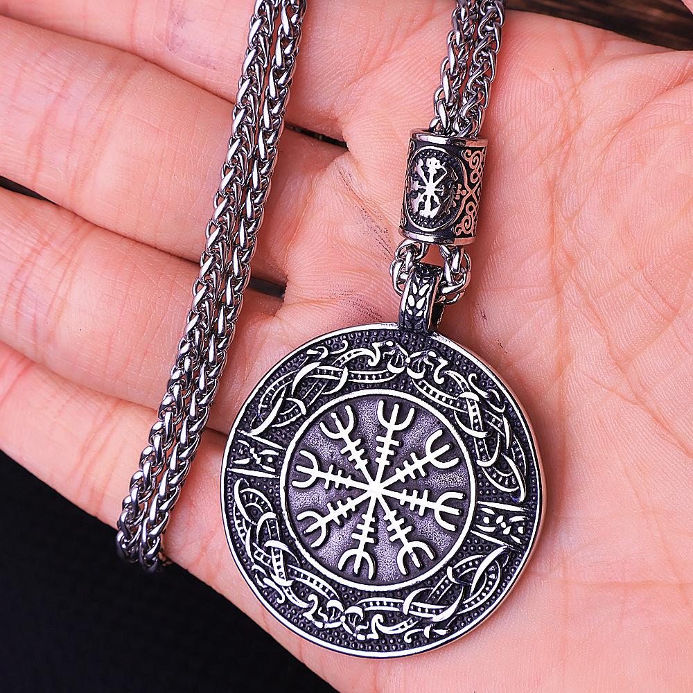 316L Stainless Steel Nordic Viking Vegvisir Necklace Pendant for Men Vintage Odin Compass Necklace Amulet Jewelry