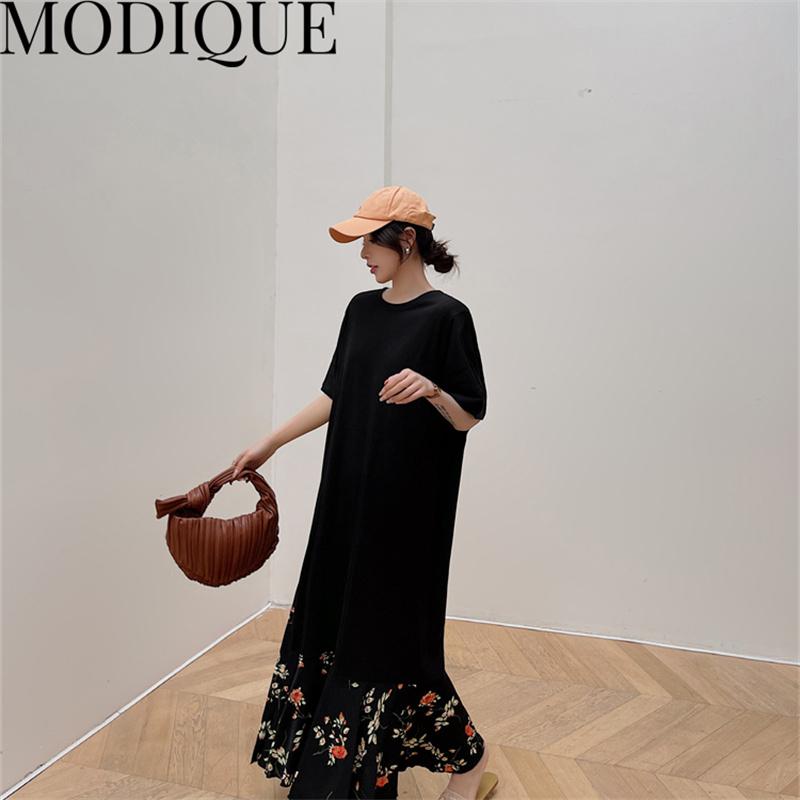 MODIQUE Vară Plus Size Cămașă Rochie Nouă Femei Lejer mozaic Bumbac In Rochie Florală Solid Casual Rochii Femei Gâtul O