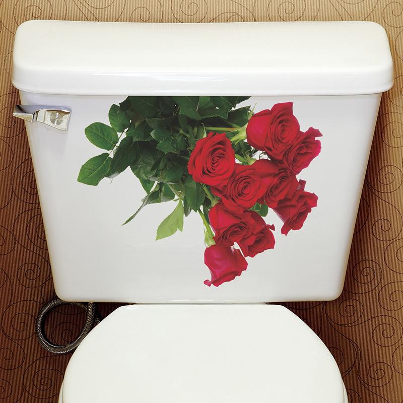 Romantische Rose Toilettenaufkleber Badezimmer Verschönerung und Dekoration Wandaufkleber