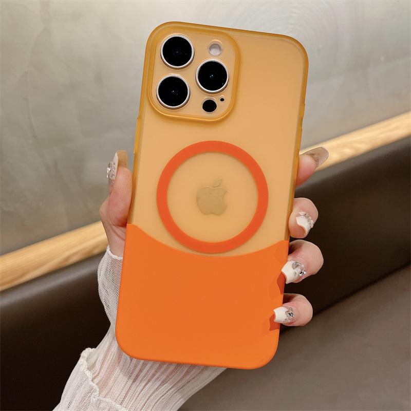 Anwendbar für iPhone16 Spleißkontrastfarbe Zwei-in-eins Matt Magnetische Saug-Handyhülle Apple 15pro Vollständige Schutzhülle