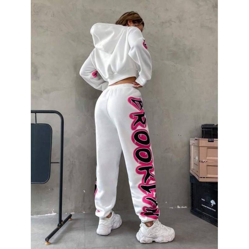 Completo Streetwear da Donna con Felpa Corta e Pantaloni Jogger con Stampa a Lettere Outfit Casual a Manica Lunga Autunno