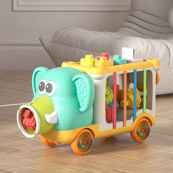 Cartoon Elephant Truck Toy Shape Sorting Matching Color Cognition Stacking Fine Motor Skills Busy Cube Sensory Toy Toddlers Boys