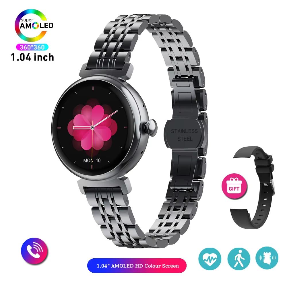 1,04-calowy ekran AMOLED Modny damski smartwatch Ekran zawsze włączony Połączenia Bluetooth Smartwatch Metalowa obudowa Zegarek z małym ekranem