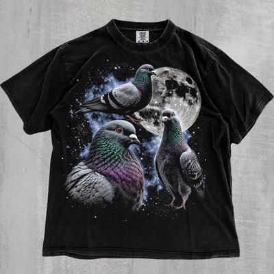 Three Pigeons Moon Vintage 90er Grafikshirt, Lustiges Taubenliebhaber Shirt, Retro Vogelbeobachtung T-Shirt, Cottagecore Wildtier Geschenk, Unisex Vogel T-Shirt