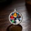 3.5" Silver Conch Shell Copper Thangka Pendant with Green Zhaki Wolf King Design