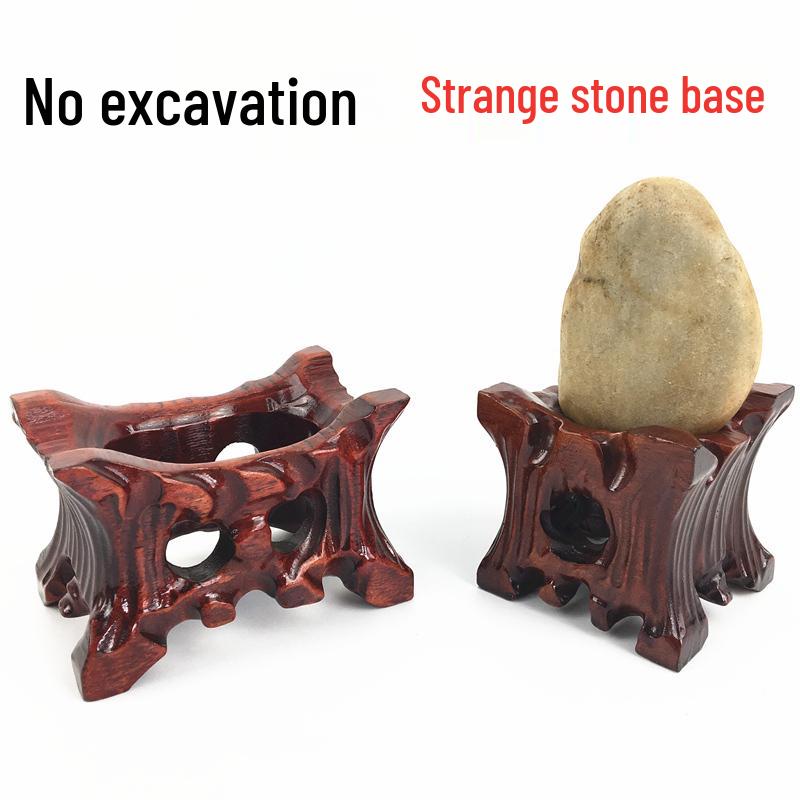 Solid Wood Carved No Mortise Base with Grooved Mount Tai Stone Ornament. Grooved Base: 6x6x6cm