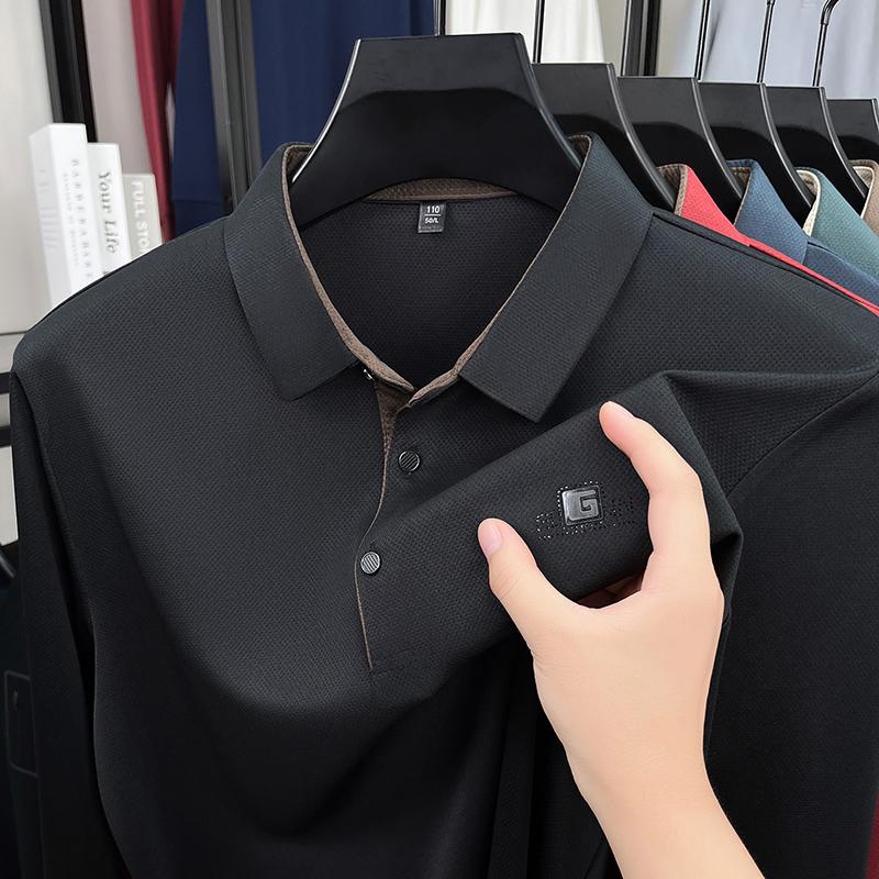 

Men s Polo Shirt Lapel Long Sleeve T-Shirt Autumn Exquisite Chest Logo Design Fashion Business Trend Menswear M чорний