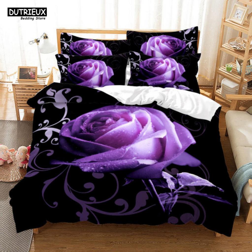 Purple Flower Bedding Set Butterfly Bed Linen Double Queen King Twin Full Women Girls Romantic Lavender Duvet Cover Pillowcase