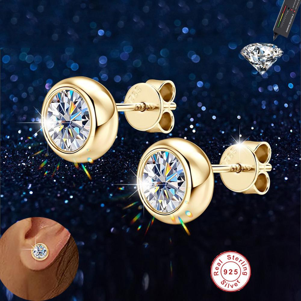 Cbtb Classic S925 Silver Round Moissanite Earrings for Women Wedding Luxury Gemstone Jewelry