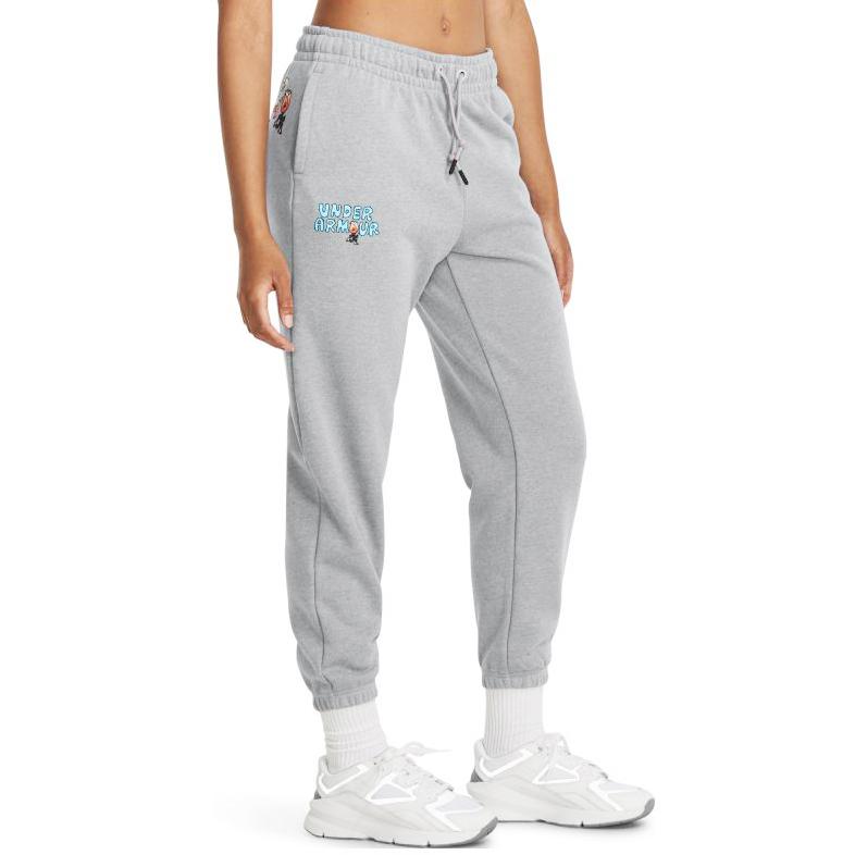 Under Armour Pantalon d'entraînement en maille de coton épais à lacets avec imprimé de lettres de dessin animé pour femme Gris 1379831-011