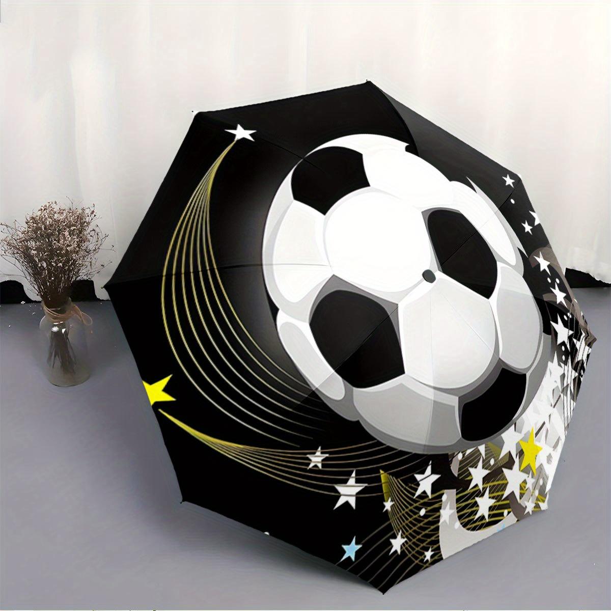 

Folding Umbrella The umbrella features a soccer ball as the main design, with star patterns and curved yellow streaks. Fits Tr (as the picture,Iron&8K)