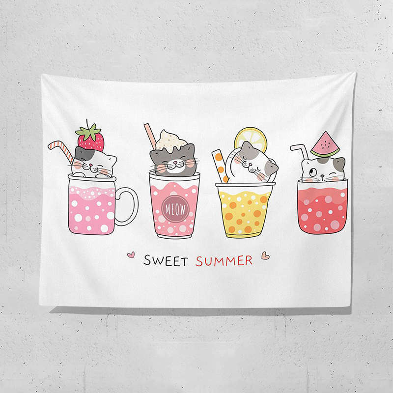 

Ins Style Milk Tea Printing Tapestry Multifunctional Bedroom Stall Cart Background Decor Sanding Wall Hanging Covering Cloth 74x94cm(29x37in)