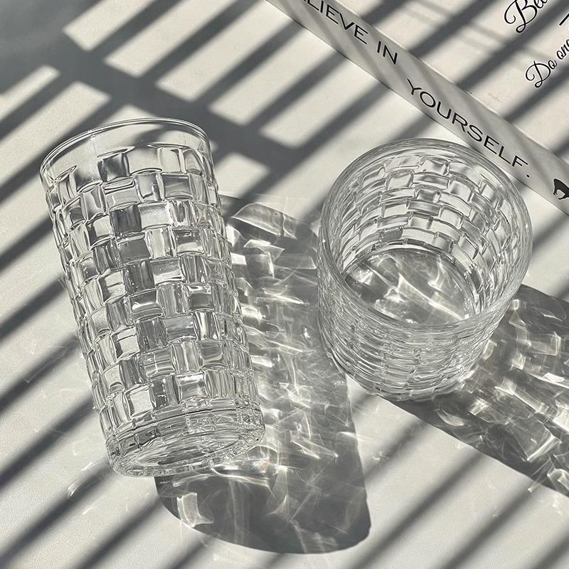 1pcs Nordic Style Vine Woven Shaped Glass Cup Transparent Water Cup Juice Beverage Cup Light Luxury Cold Drink Mug Survival Gear