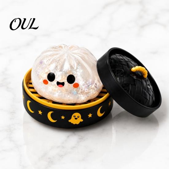 Spooky Halloween Decor Decompression Toy, with Glitter Squishy Dumpling Pumpkin/Eyeball/Ghost Shape, Portable Anxiety Relief Gifts Stress Sensory