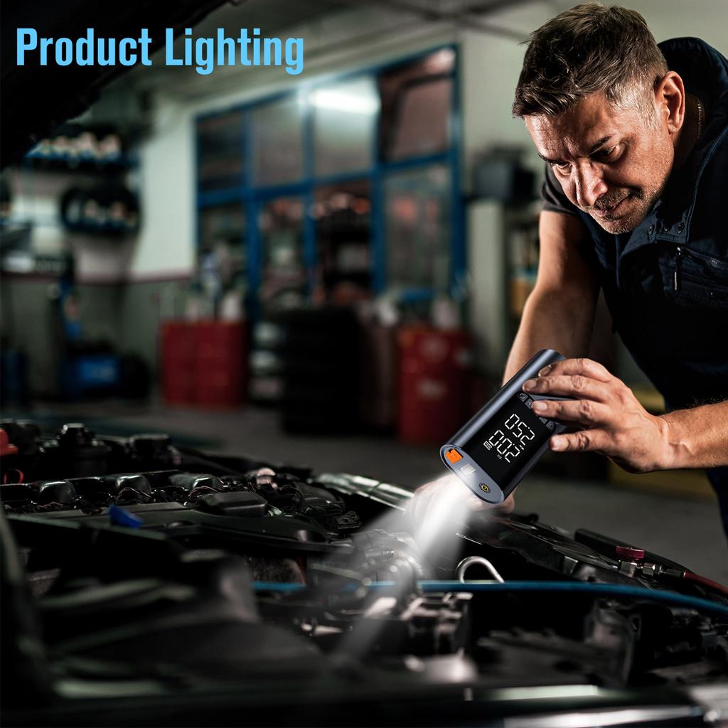 Auto Starthilfe mit Luftpumpe, 12V Notfall Batterie Überbrückungspack, Digitaler Reifenfüller für Autos,