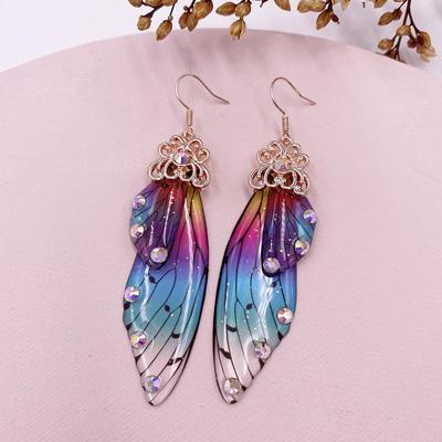 Multicolor Butterfly Earring 18k Gold Plated Gradient Cicada Butterfly Wing Earrings
