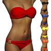 2 Pcs/Set Summer Bikini Solid Color Push Up Strapless Simple Women Swimsuit for Beach