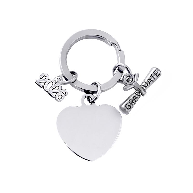 2026 Graduation Engraved Metal Keychain - European & American Design 25mm Heart+2026+Bar+Keyring (Assembled) серебряный