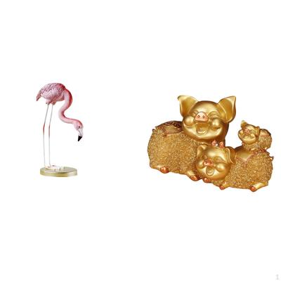 Flamingo Pig Resin Statue Modern Animal Sculpture Home Decor Garden Figurine with Metal Stand for