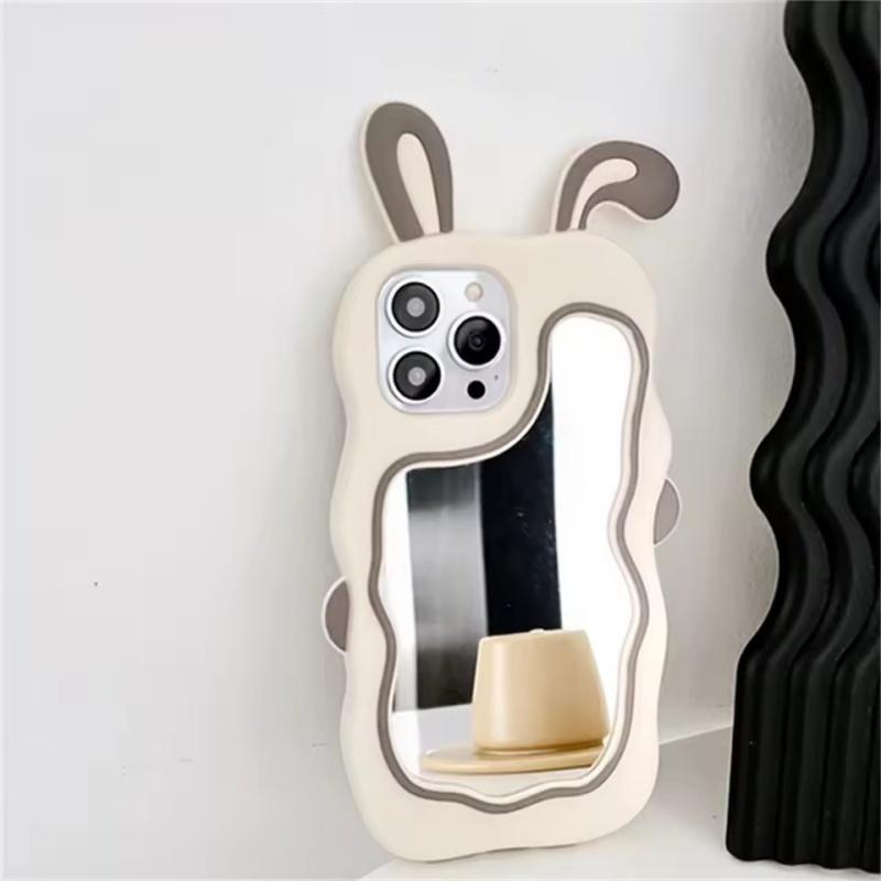 Cute Bunny Ears Mirror Phone Case For iPhone 16 15 14 Plus 13 12 11 Pro Max Shockproof Silicone Case