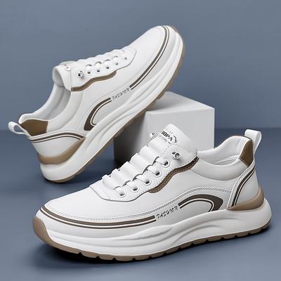 Dikke Zool Wandelschoenen Gevulkaniseerd Duurzaam Herenschoeisel Mode Casual Schoenen Echt Leer Antislip Sneakers Ademend