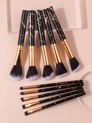 10PCS Multi-functional Marble-textured Makeup Brush Set,including Foundation Brush,blush Brush,contouring Brush Eyeshadow Brush
