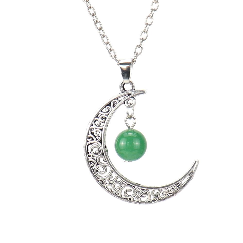

Hollow Moon Natural Crystal Bead Pendant Necklace Amethyst Pendant Couple N598