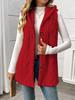 Popular Style Solid Color Plush Hooded Button Cardigan - Women's Autumn/Winter Casual Vest