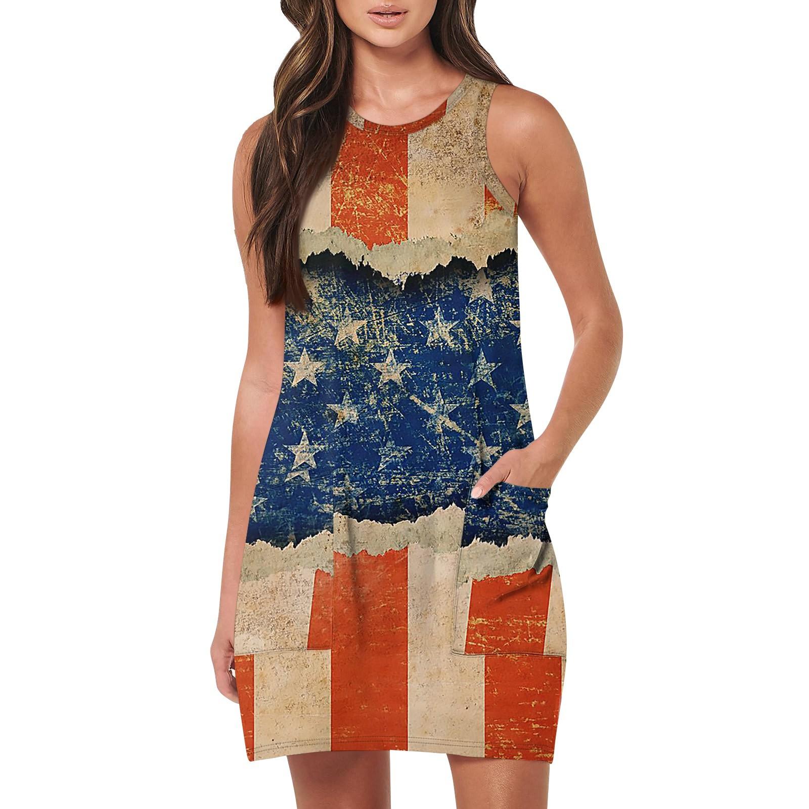 Женская мода Повседневные платья без рукавов Платья с принтом ко Дню независимости — фото 10