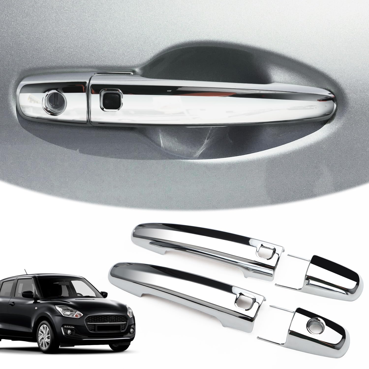 

MARCHFA Door Knob Cover and Door Handle Garnish Set for Suzuki Swift & Swift Sport 4th Generation (2016-2023) - Chrome Silver