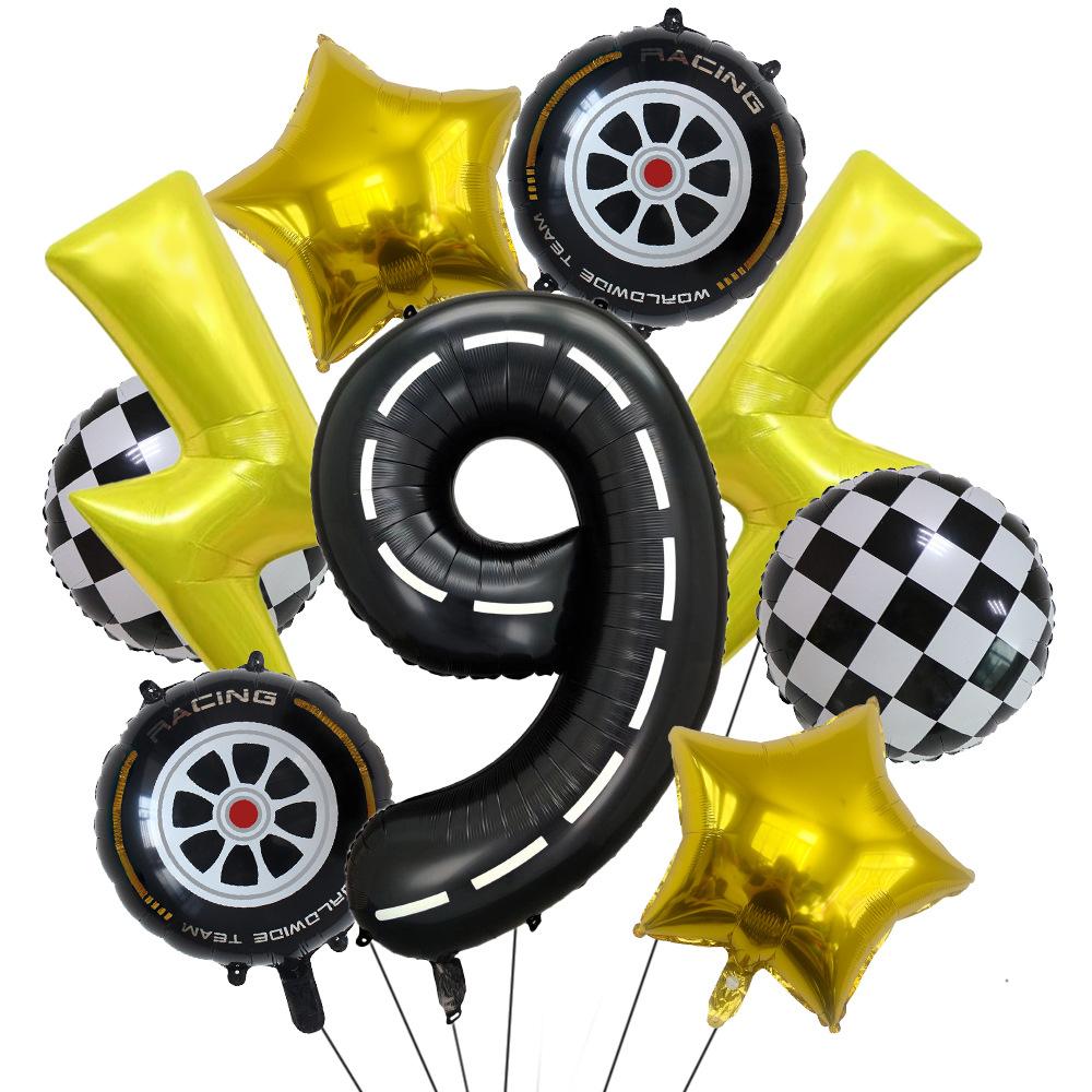 Rennsport-Thema 40 Zoll Schwarz-Weiß Digitaler Blitz Aluminiumfolienballon-Set Kindergeburtstagsfeier Szenendekoration