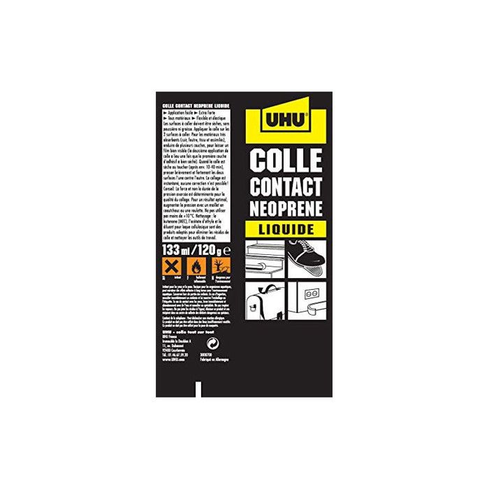 Colle contact - UHU - Néoprène liquide - 46 ml - Extra-forte - Résistante à l'eau