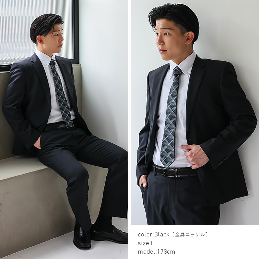 [VITAFELICE] Vita Felice Genuine Leather Holeless Auto-Lock Belt for Men nsz-30296n (Black Nickel)