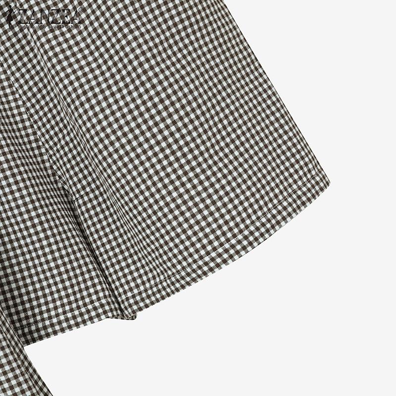 ZANZEA Women Sleeveless Vest and Shorts Summer Plaid Print Two Piece Suit Sets