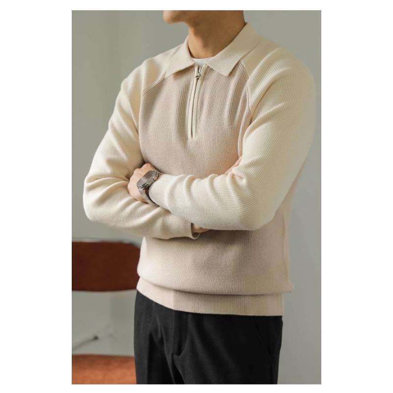 Men S Polo Collar Color Block Knit Sweater Half Zip Casual Spring Autumn