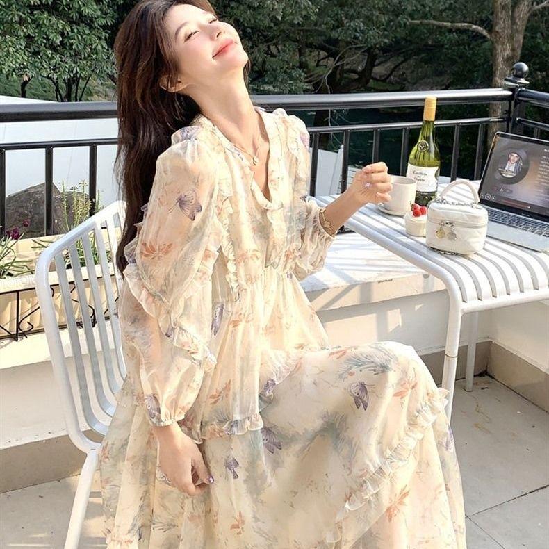 2026 Beautiful French Floral Knee-Length Summer Dress - Fairy Style