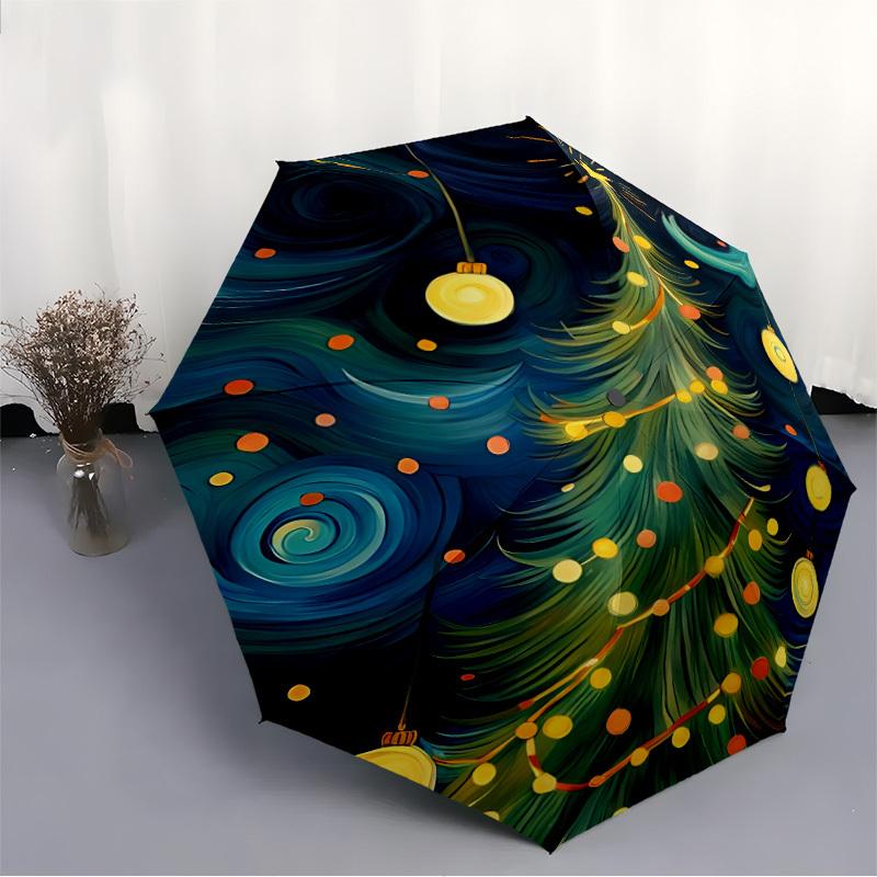 1pc Christmas Tree Automatic Folding Umbrella - Design, Durable Iron Frame for Travel, Outdoor, Beach Fashion Accessory a0920040