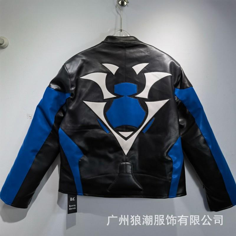 Unisex PU Biker Jacket With Embroidery Patchwork Design Windproof Water Resistant Streetwear
