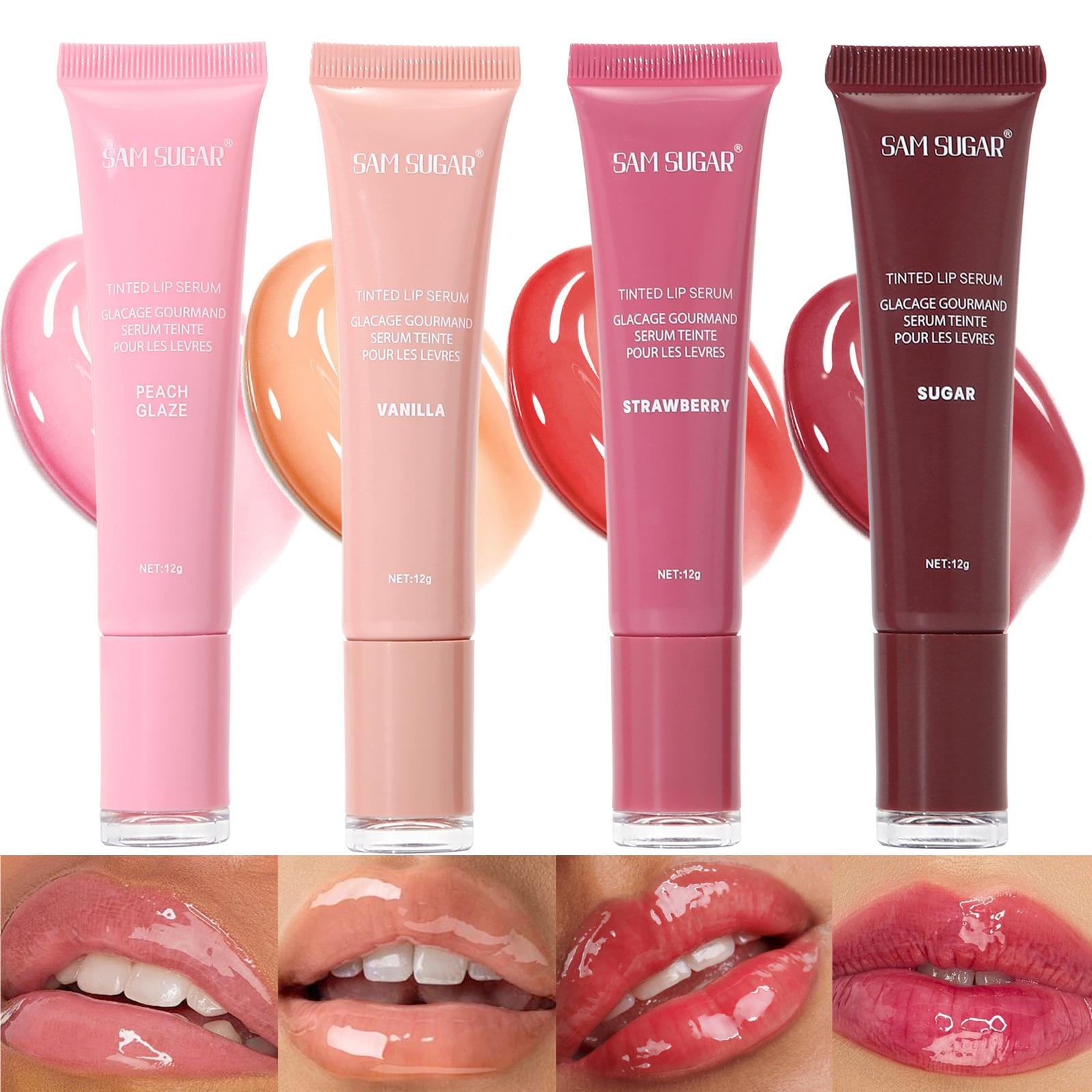 4pcs Mirror Lip Glaze Moisturizes Jelly Lip Enrichment Oil Lasting Water Light Glass Lip Oil Remove Line Lip Protection Serum 4pcs