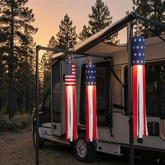 Amerikanische Flaggen-Windsock mit LED-Lichtern, große rot-weiß-blaue patriotische Windsocke für den 4. Juli, Memorial Day, Garten, Außenbereich