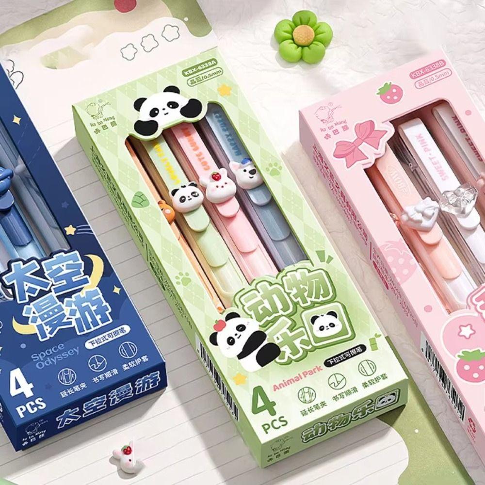 4pcs INS Erasable Gel Pen Cute Neutral Pen Cartoon Erasable Pens Writing Supplies