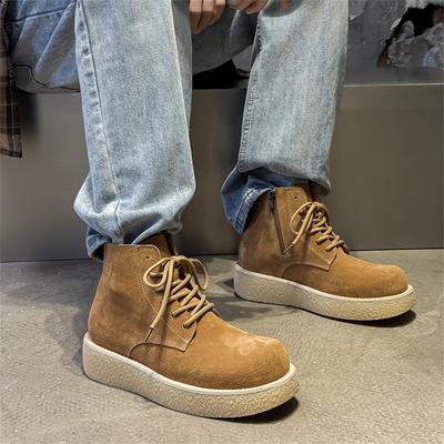Moda Otoño Zapatillas Altas para Hombre para Exterior con Suela Gruesa Marca de Lujo Estilo Clásico Retro Botas de Cuero de Alta Calidad Comodidad Botas Casuales