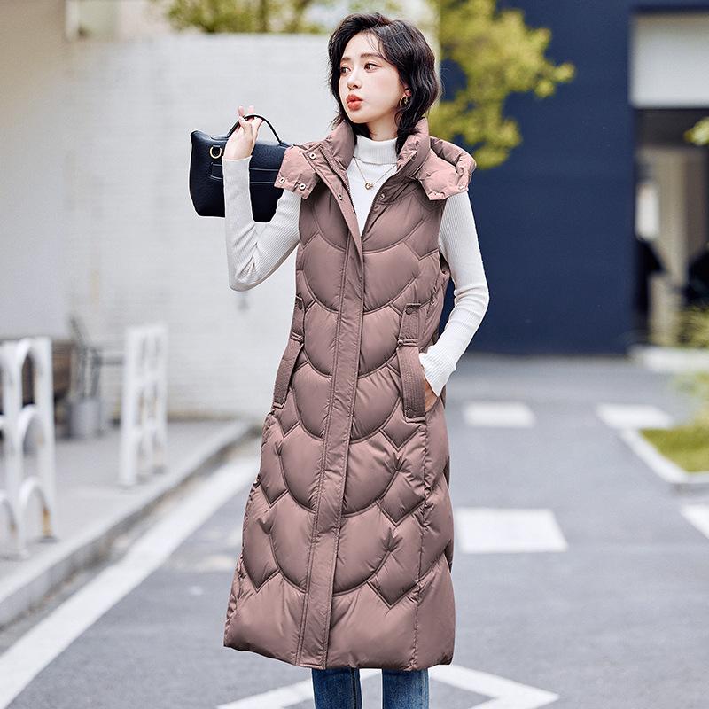2025 New Autumn and Winter Down Cotton Vest Women's Vest Thick Medium and Long Warm Slim Outer
