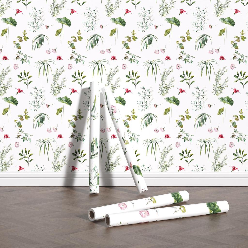 White Fresh Floral Vinyl Wallpaper Flower And Leaves Peel And Stick Wallpaper Furniture Cabinet Sticker For Living Room