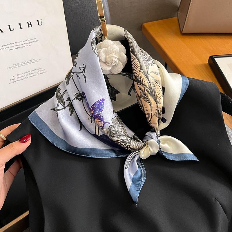 100% Natural Real Silk Scarf Women Print Neck Hairband Shawl Neckerchief Female Headband New Bandana Square Scarves Wrap Hijab