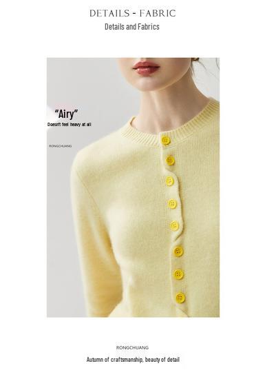 Women's Color Block Cashmere Cardigan - Soft Knit Round Neck Slim Fit Wool Sweater for Autumn/Winter